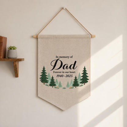 Personalized Dad Memorial Embroidered Banner, In Memory of Dad Wall Hanging, Sympathy Bereavement Gift, Loss of Father Remembrance Keepsake