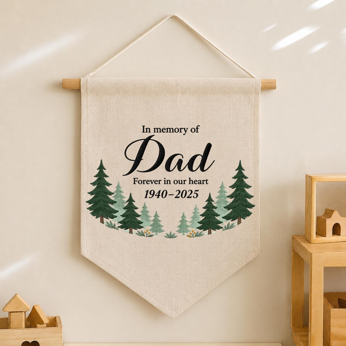 Personalized Dad Memorial Embroidered Banner, In Memory of Dad Wall Hanging, Sympathy Bereavement Gift, Loss of Father Remembrance Keepsake