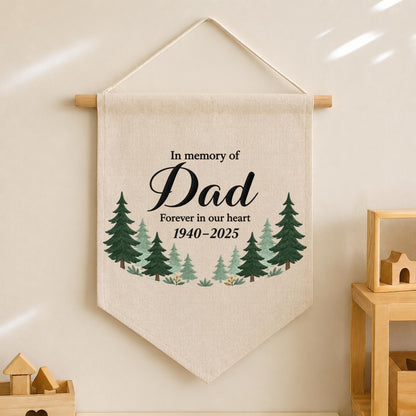 Personalized Dad Memorial Embroidered Banner, In Memory of Dad Wall Hanging, Sympathy Bereavement Gift, Loss of Father Remembrance Keepsake
