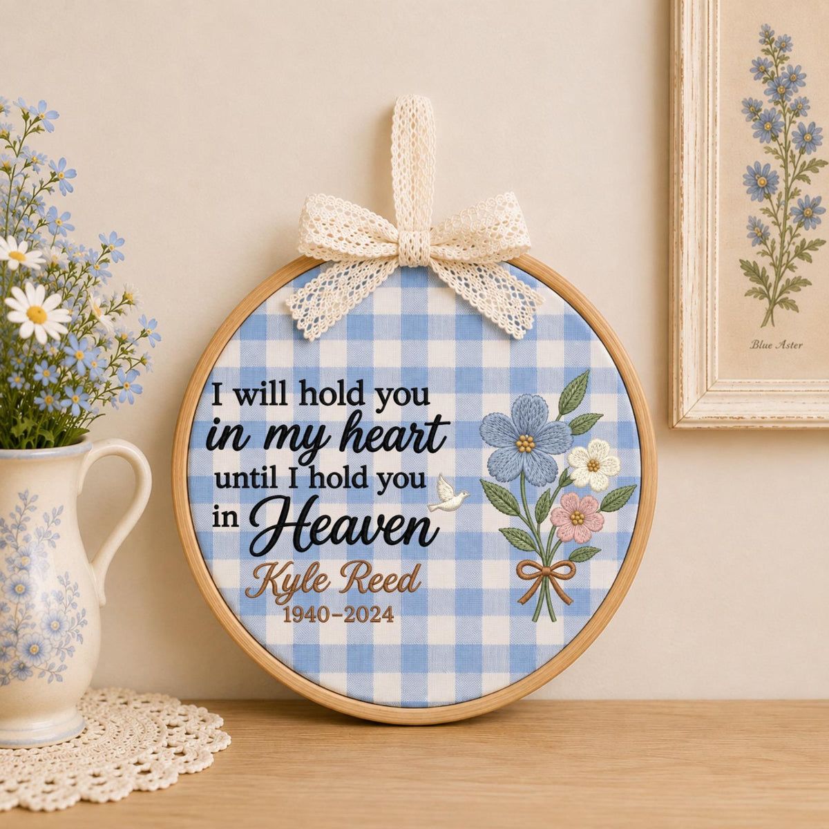 Personalized Memorial Embroidered Ornament, Custom In Memory of Loved One Gift, Sympathy Bereavement Keepsake, Floral Heaven Remembrance