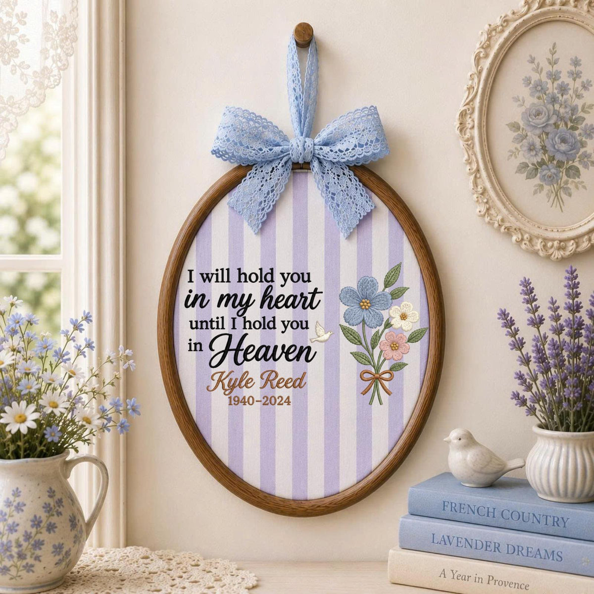 Personalized Memorial Embroidered Ornament, Custom In Memory of Loved One Gift, Sympathy Bereavement Keepsake, Floral Heaven Remembrance