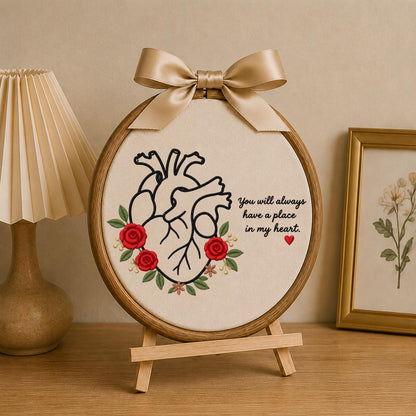 Personalized Heart Memorial Embroidered Ornament, Floral Remembrance Gift, Sympathy Keepsake for Loss of Loved One, In My Heart Decor