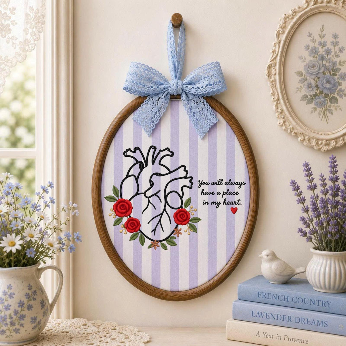 Personalized Heart Memorial Embroidered Ornament, Floral Remembrance Gift, Sympathy Keepsake for Loss of Loved One, In My Heart Decor