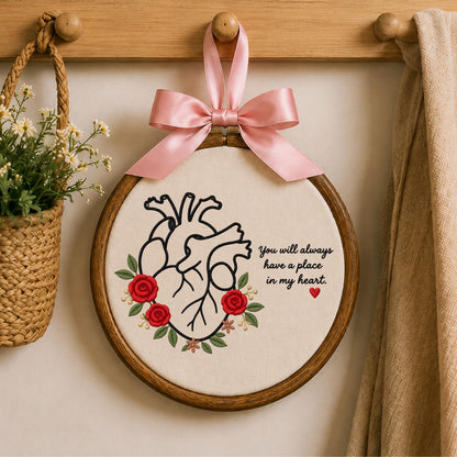 Personalized Heart Memorial Embroidered Ornament, Floral Remembrance Gift, Sympathy Keepsake for Loss of Loved One, In My Heart Decor