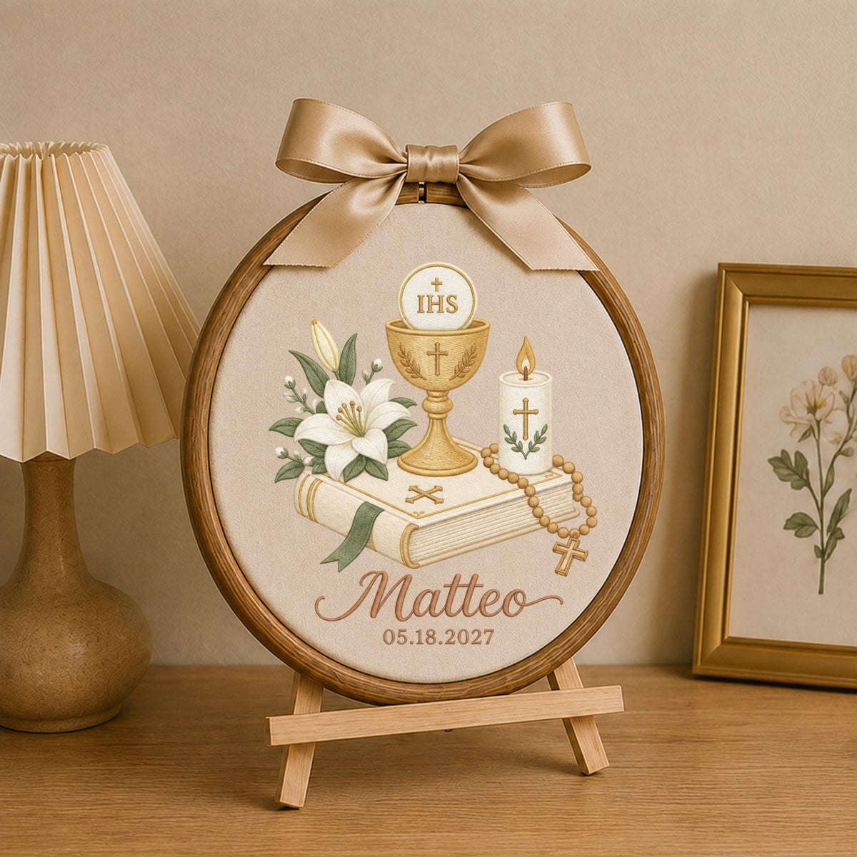 Personalized First Communion Embroidered Ornament, Catholic Communion Gift, Custom Name Eucharist Keepsake, Baptism Religious Gift for Boy