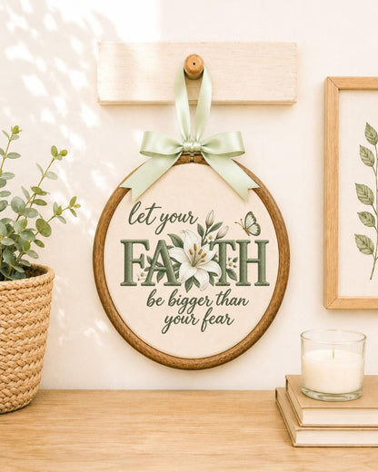 Personalized Faith Embroidered Ornament, Christian Inspirational Hoop, Floral Scripture Wall Decor, Religious Gift, Faith Over Fear Keepsake