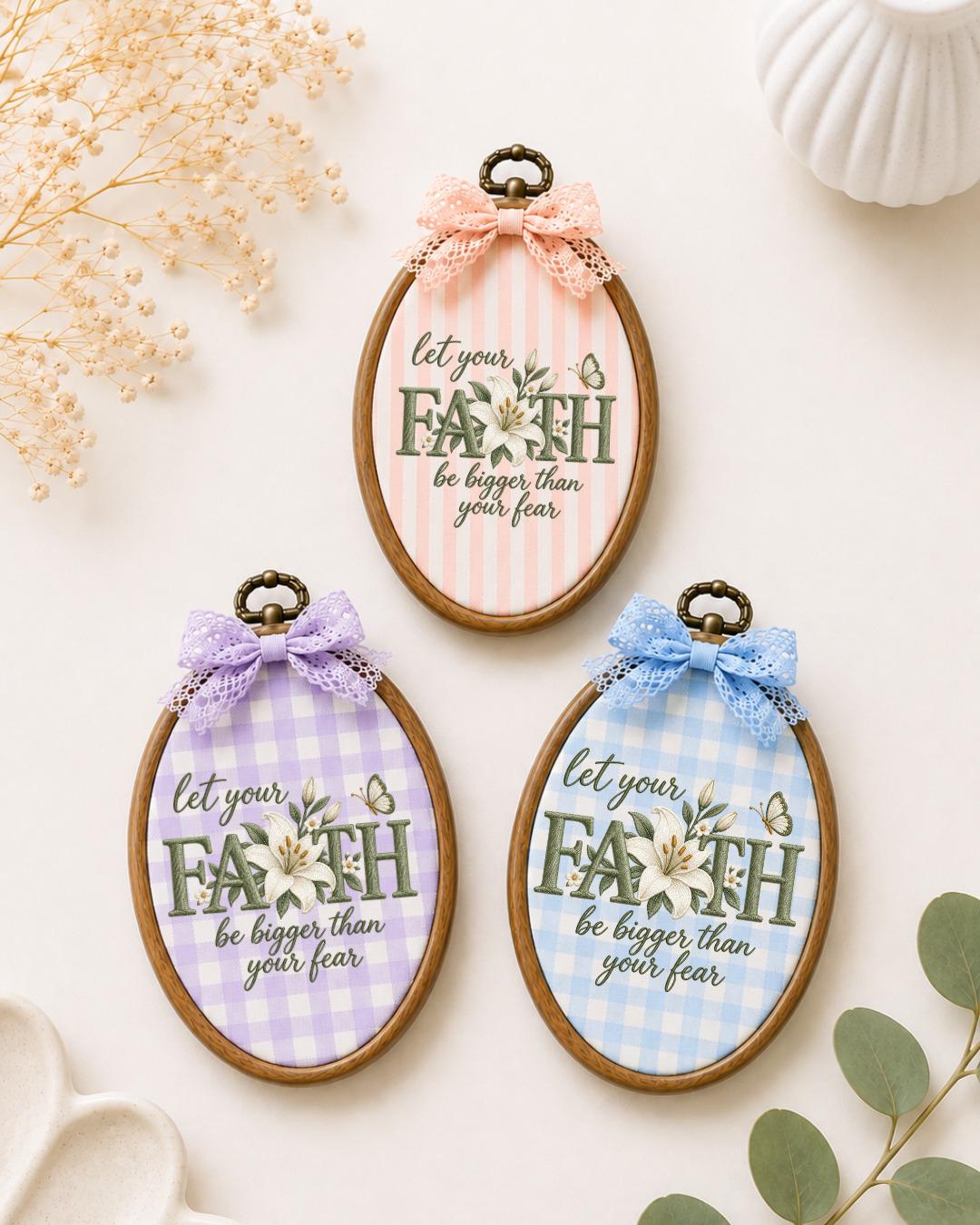 Personalized Faith Embroidered Ornament, Christian Inspirational Hoop, Floral Scripture Wall Decor, Religious Gift, Faith Over Fear Keepsake