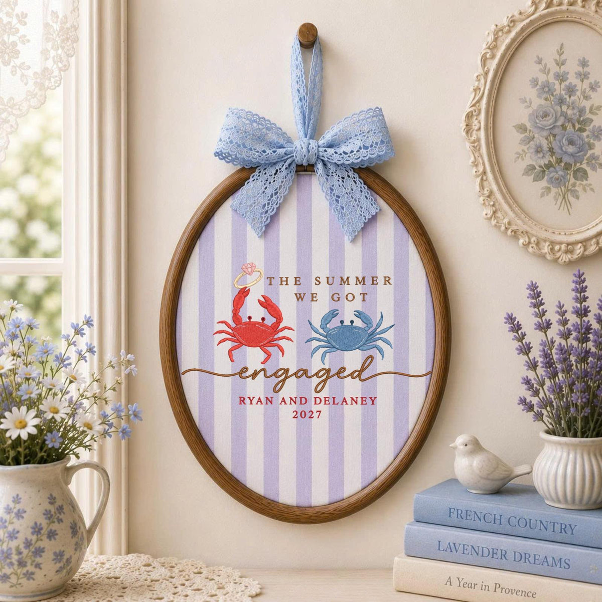 Personalized Summer Engagement Embroidered Ornament, Custom Engaged Couple Names, Crab Engagement Gift, Beach Proposal Keepsake