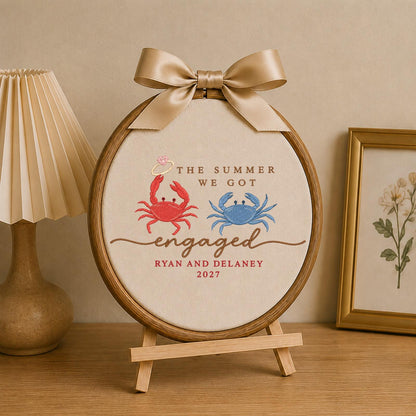 Personalized Summer Engagement Embroidered Ornament, Custom Engaged Couple Names, Crab Engagement Gift, Beach Proposal Keepsake