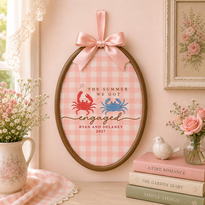 Personalized Summer Engagement Embroidered Ornament, Custom Engaged Couple Names, Crab Engagement Gift, Beach Proposal Keepsake