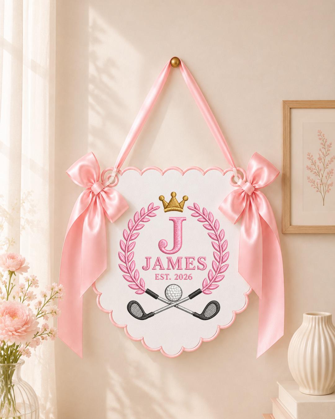 Personalized Golf Baby Name Embroidered Banner, Custom Monogram Nursery Wall Hanging, Golf Nursery Decor, Baby Boy Gift, Birth Keepsake