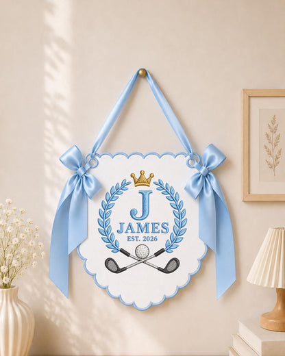 Personalized Golf Baby Name Embroidered Banner, Custom Monogram Nursery Wall Hanging, Golf Nursery Decor, Baby Boy Gift, Birth Keepsake
