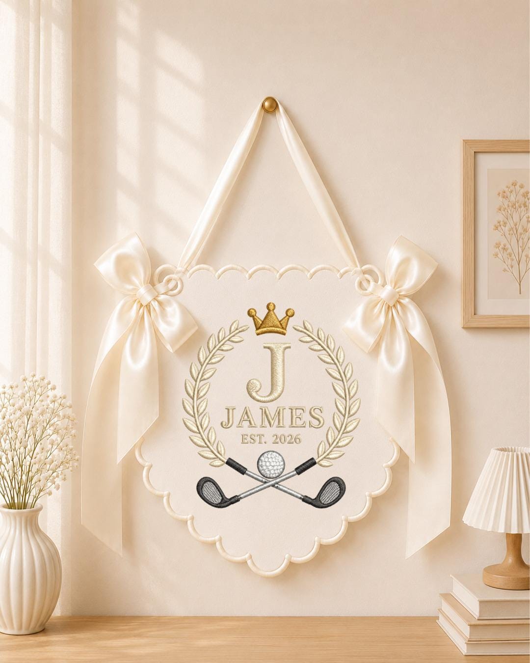 Personalized Golf Baby Name Embroidered Banner, Custom Monogram Nursery Wall Hanging, Golf Nursery Decor, Baby Boy Gift, Birth Keepsake